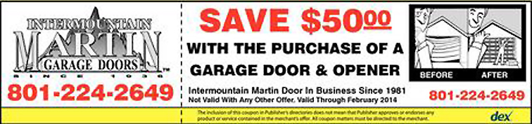 Save $50.00 with the purchase of a garage door and opener